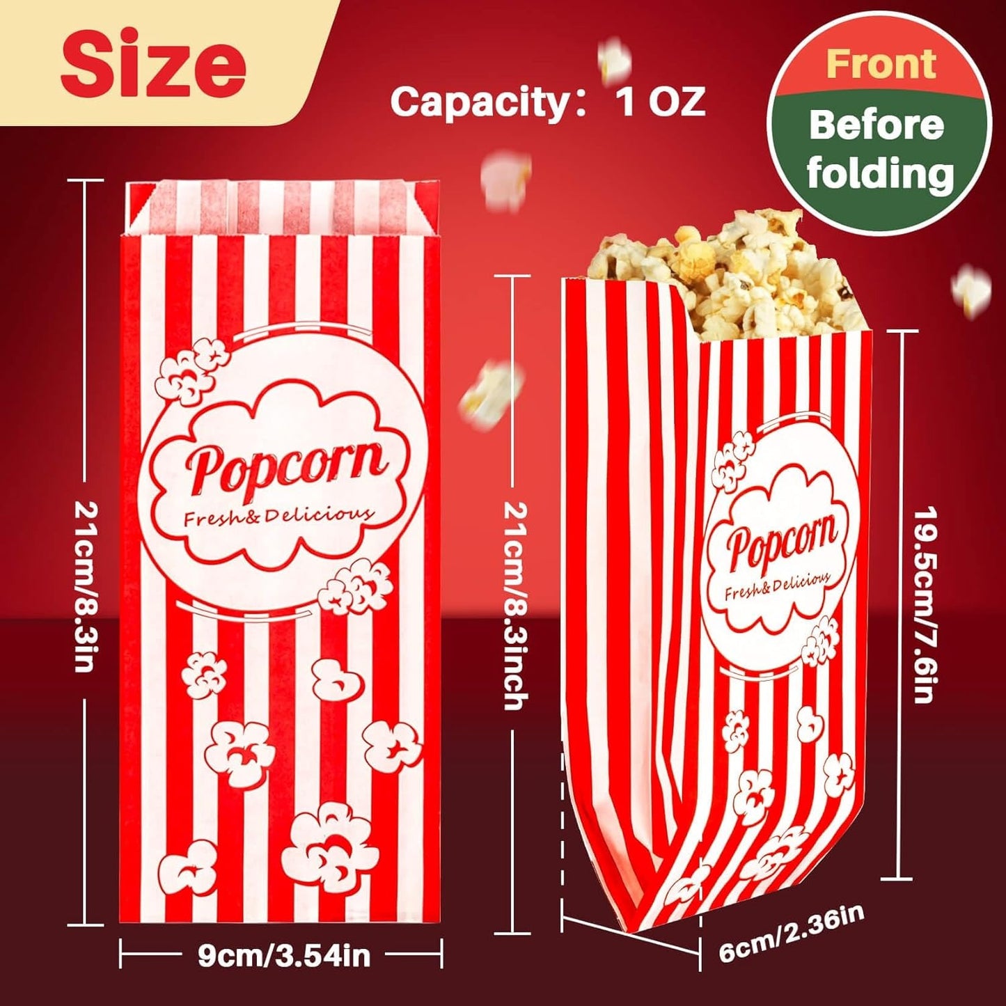 100 PC Disposable Paper Popcorn Bags