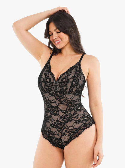 🔥Black Friday Frenzy 40% OFF - V Neck Lace Shapewear Bodysuit🩱