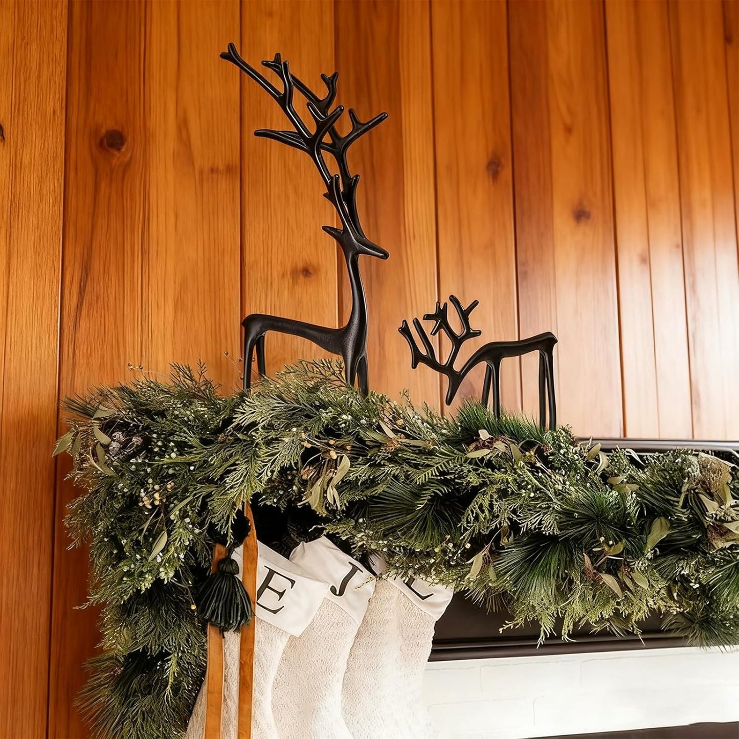 Christmas Decorations - Set of 2 Black Reindeer Statues