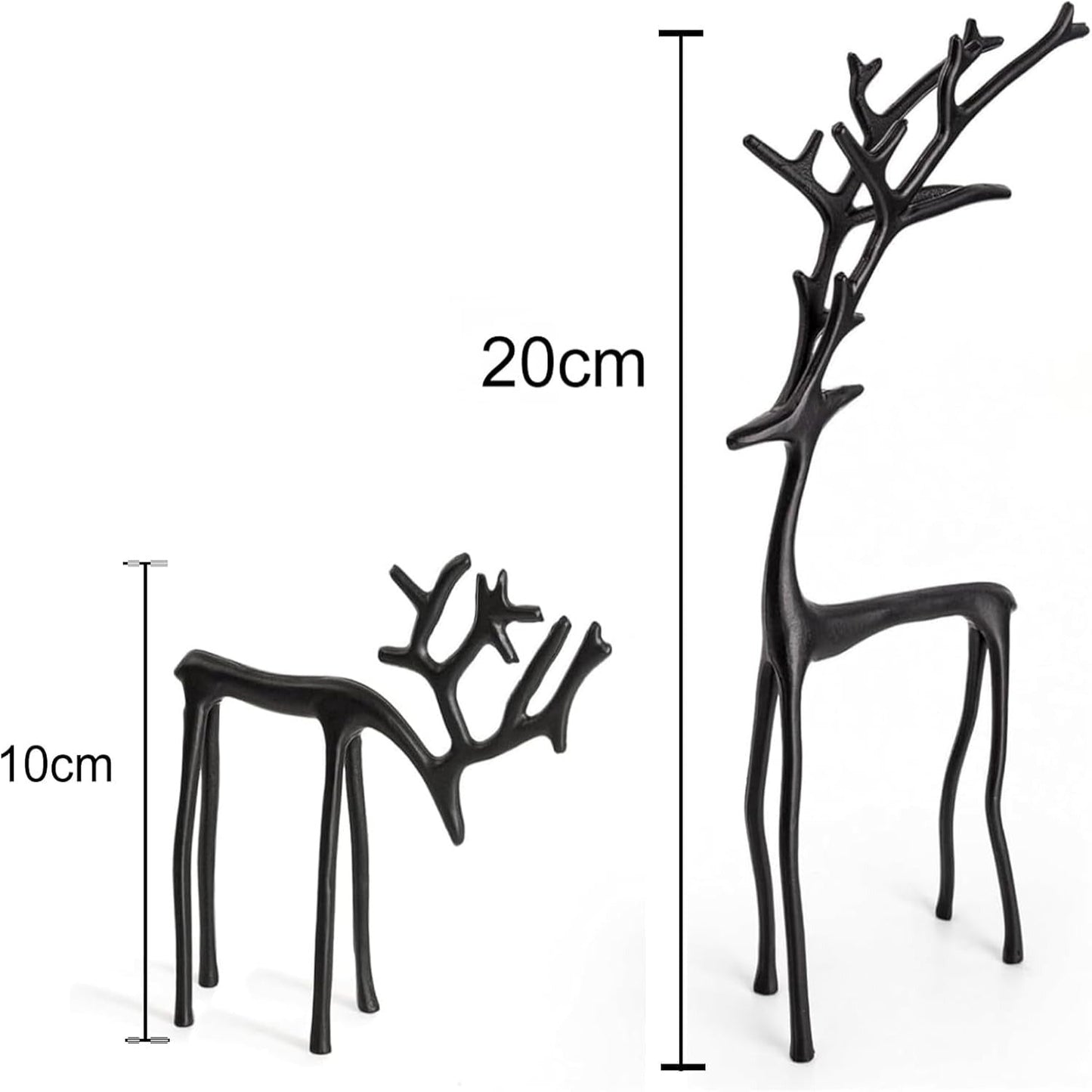 Christmas Decorations - Set of 2 Black Reindeer Statues