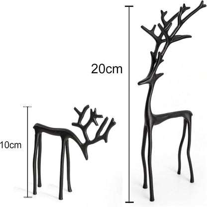 Christmas Decorations - Set of 2 Black Reindeer Statues