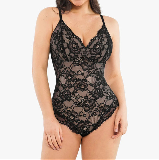 🔥Black Friday Frenzy 40% OFF - V Neck Lace Shapewear Bodysuit🩱