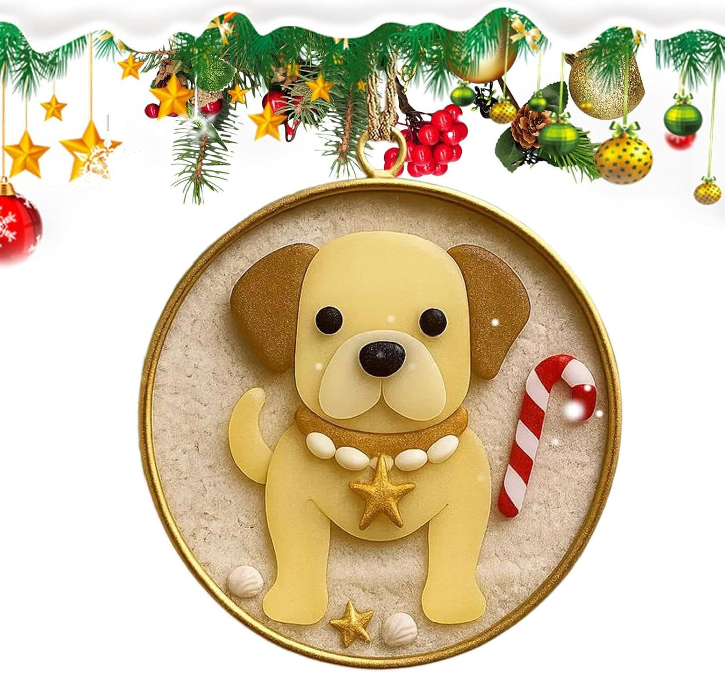 Round-Shaped Dog Christmas tree ornament