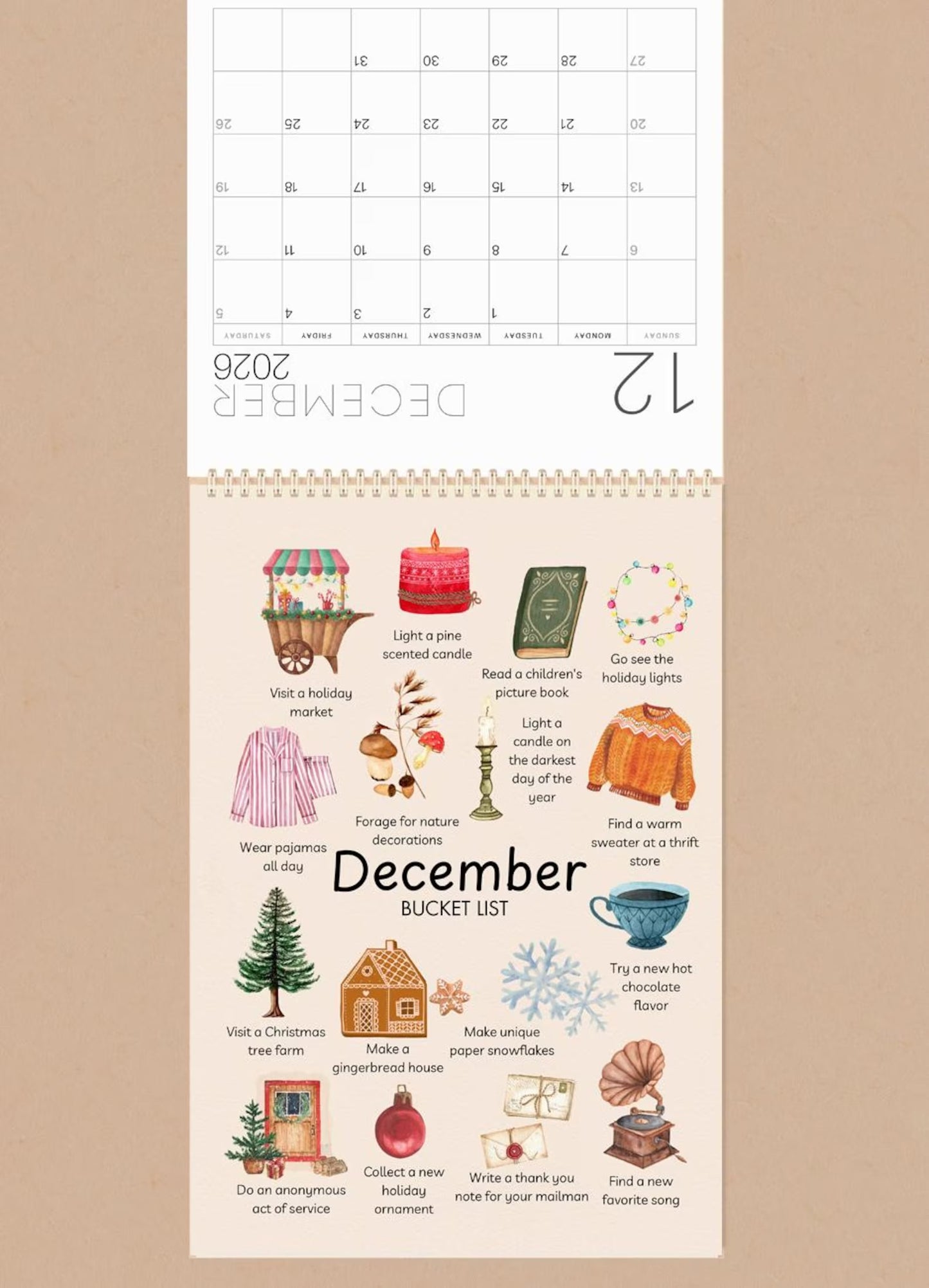 2026 Bucket List Wall Calendar