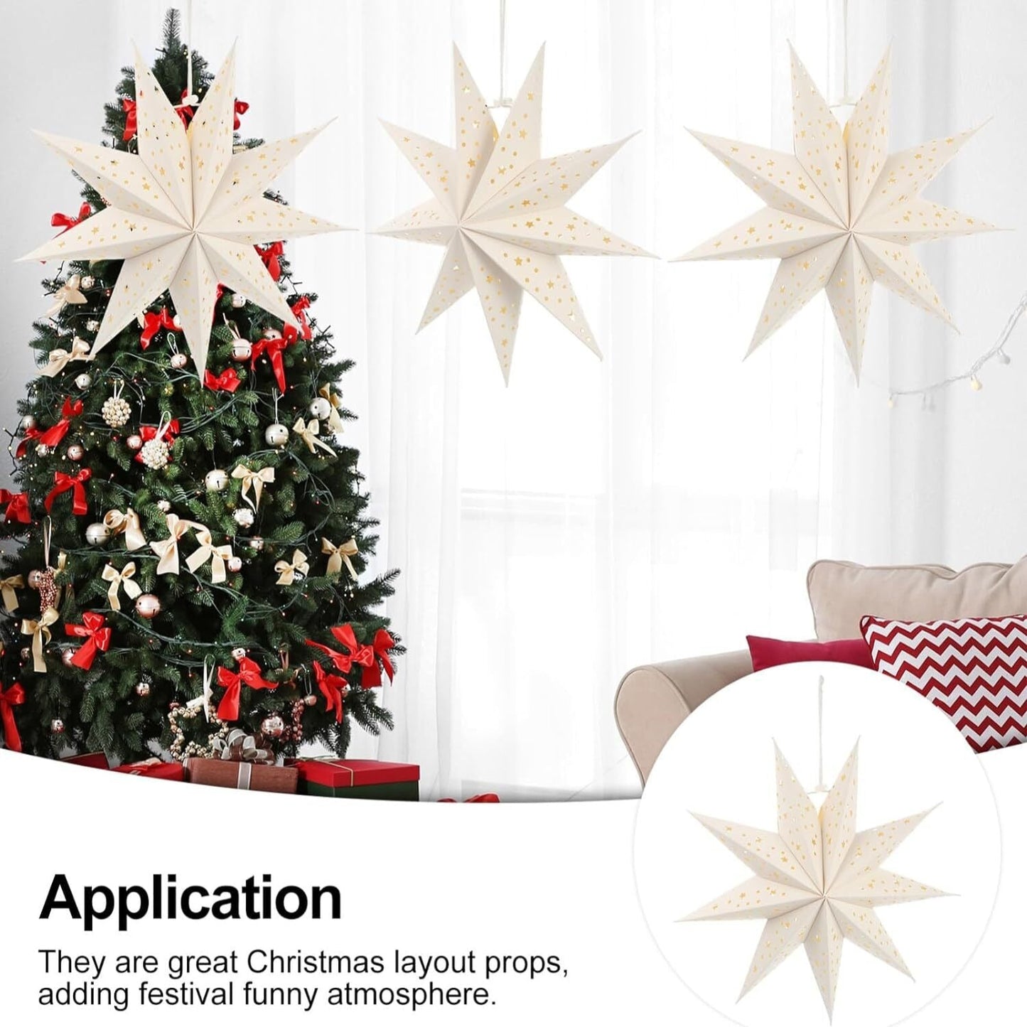 3 Pack Star Shape Paper Lantern with 3*Fairy Light Strings