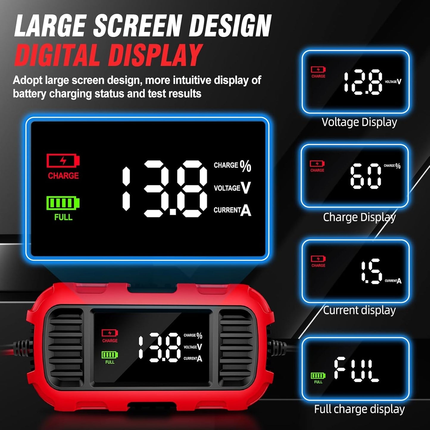 12V 2A Car Battery Charger Digital Display Smart Battery Charging