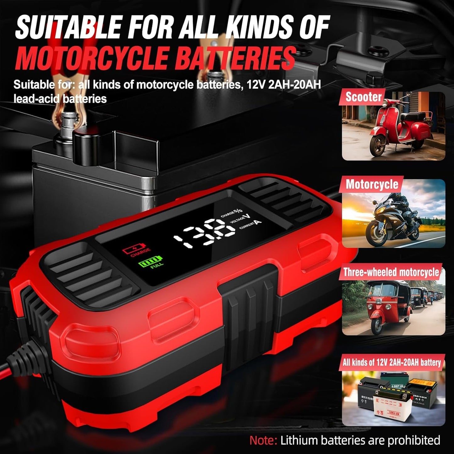 12V 2A Car Battery Charger Digital Display Smart Battery Charging