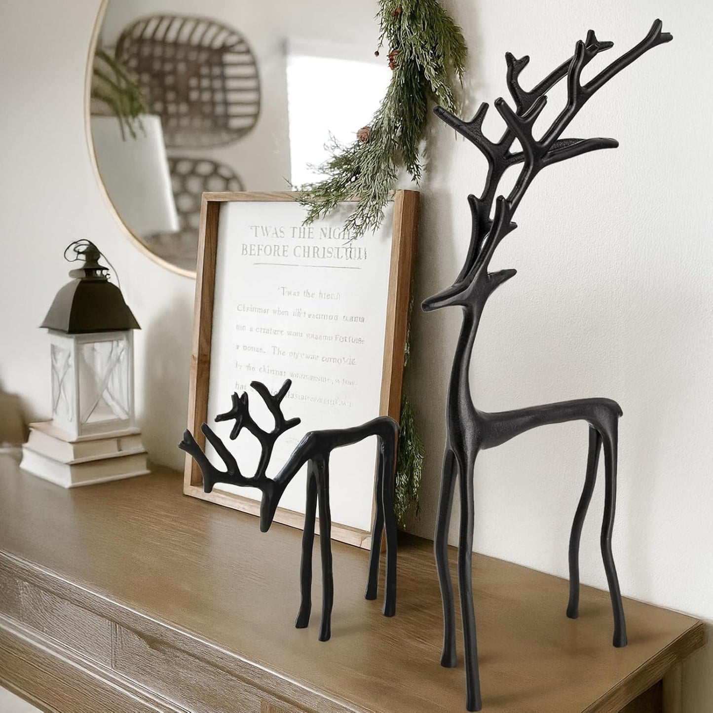 Christmas Decorations - Set of 2 Black Reindeer Statues