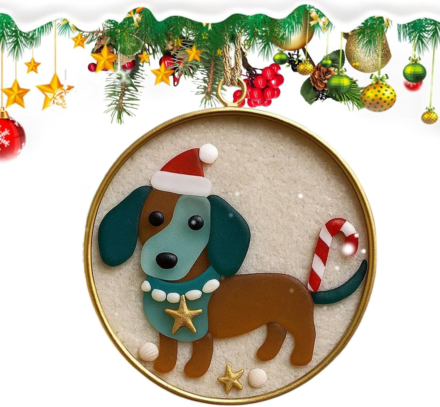Round-Shaped Dog Christmas tree ornament
