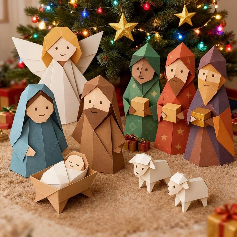 DIY Paper Nativity Scene Christmas Origami Craft Set