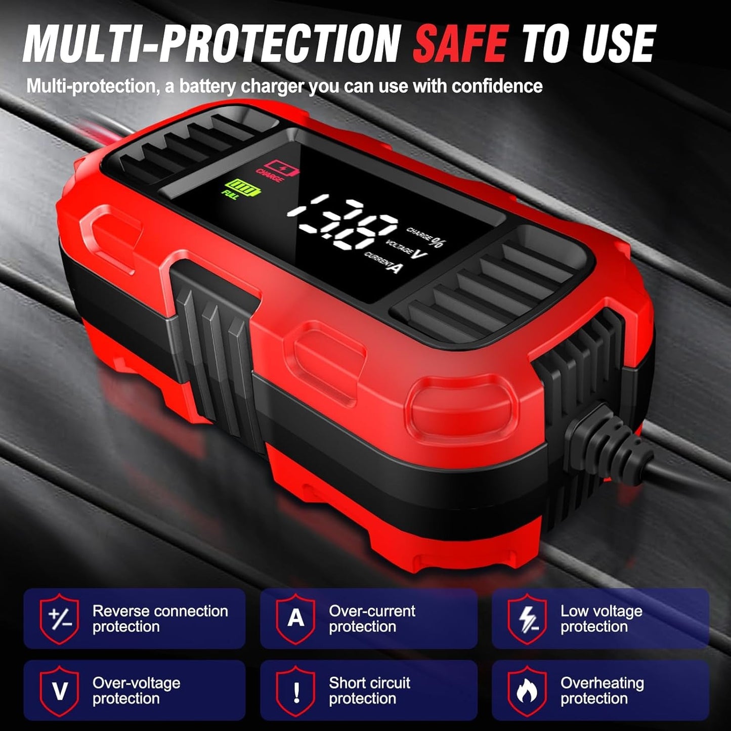 12V 2A Car Battery Charger Digital Display Smart Battery Charging