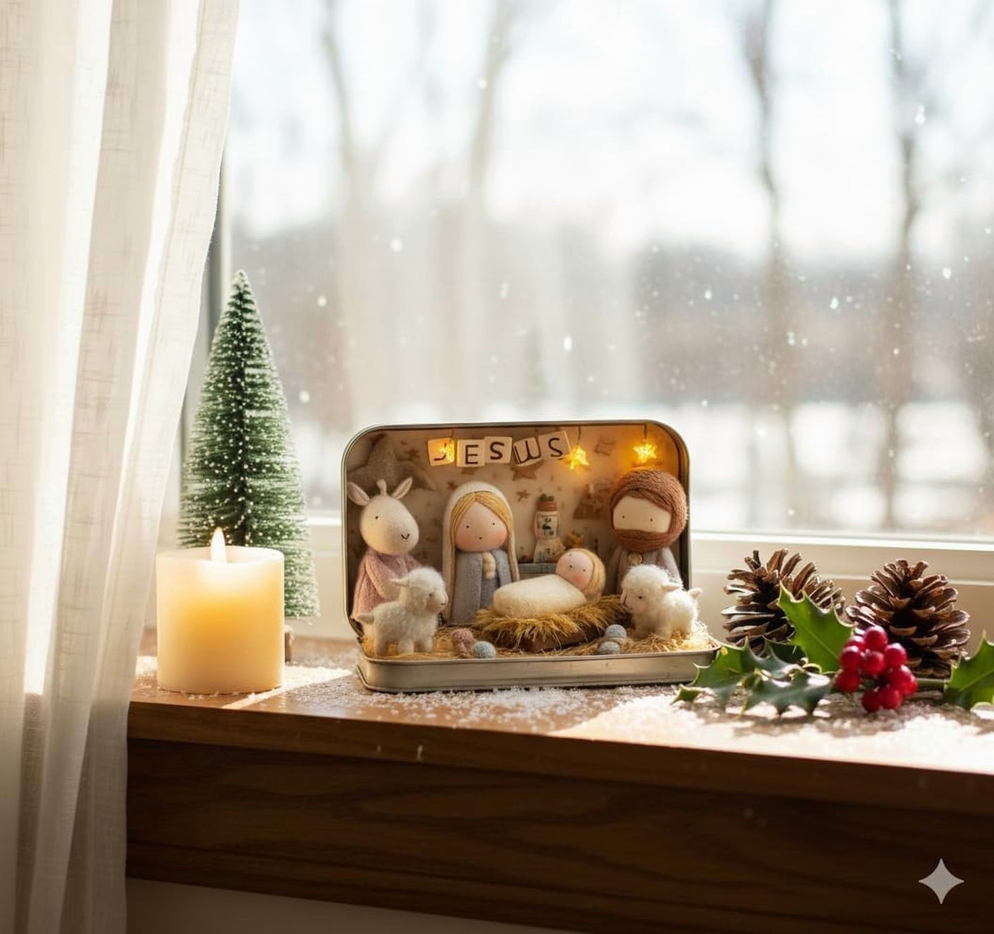 Mini Christmas Nativity Set in a Tin Box