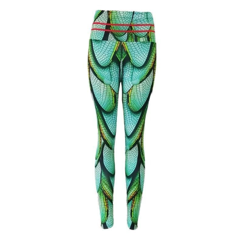 Elastic Green Wings Print Yoga Leggings