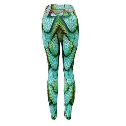 Elastic Green Wings Print Yoga Leggings