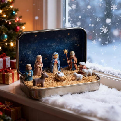 Mini Christmas Nativity Set in a Tin Box